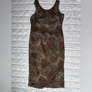 Vintage Tiger Leopard/Cheetah Print Crinkle Midi Dress Mobwife Maximalist -Large